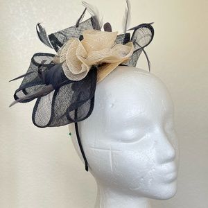 Kentucky Derby Navy Cream Handmade Fascinator